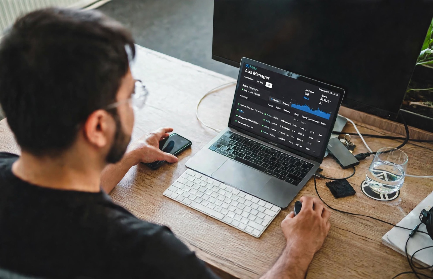 Rishabh managing Meta Ads on a laptop