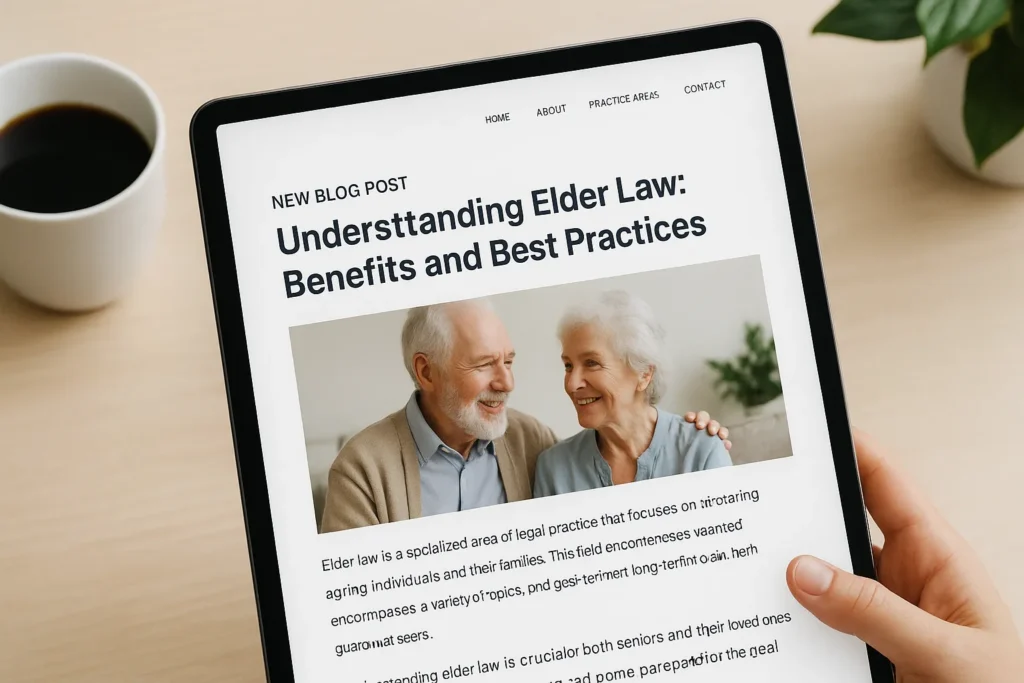 Hand holding a tablet with blog post about undertanding elder laws