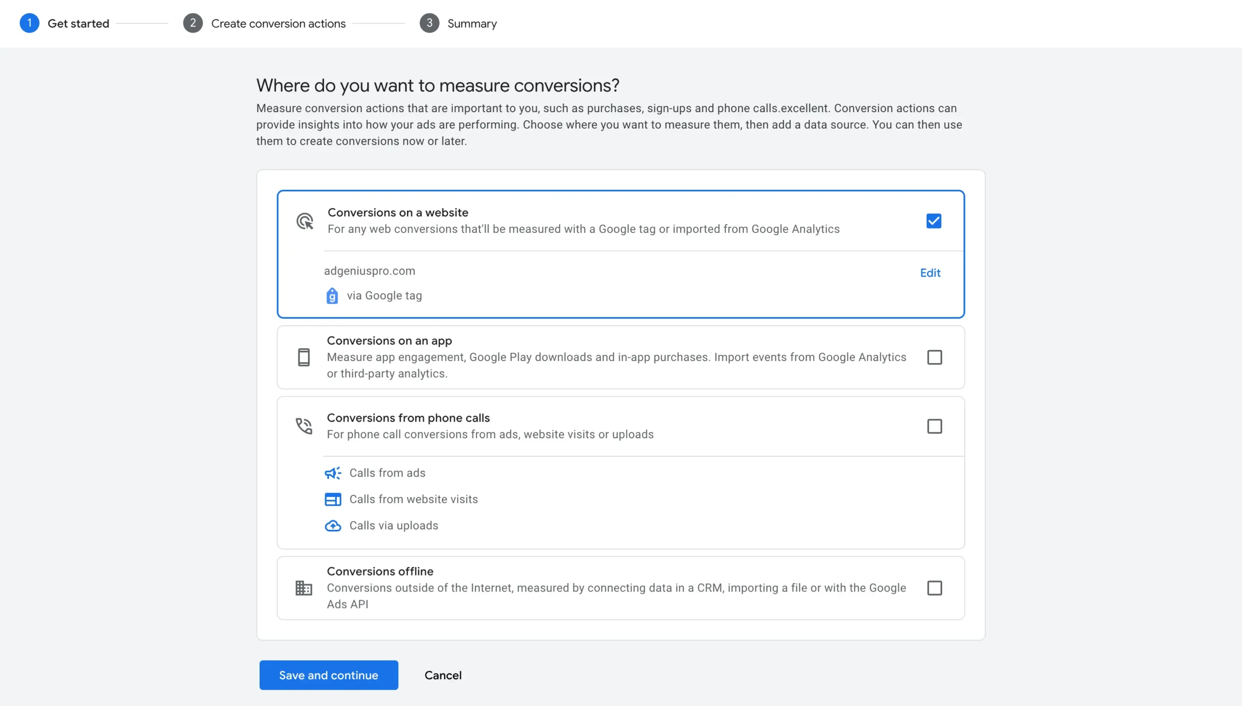 Conversion action page